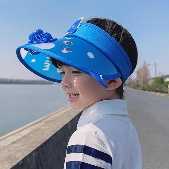 Animacinis vaikiškas skydelis nuo saulės su USB įkrovimo ventiliatoriumi UPF50+ vasarinė paplūdimio vėsinanti skrybėlė lauko tuščia viršutinė skrybėlė nuo saulės plačiu kraštu berniukams mergaitėms 3-10 m.