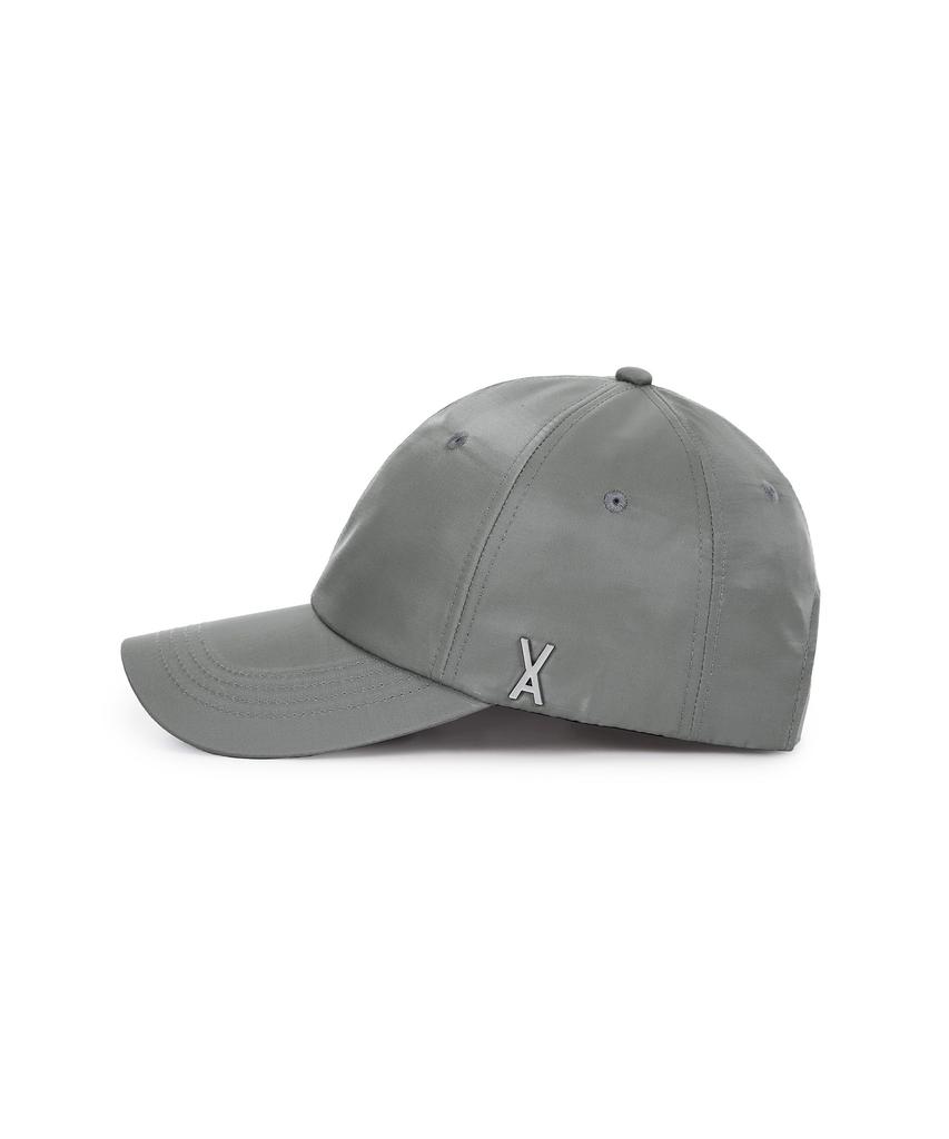 Bajal Studded Logo Oversized Poly Ball Cap Gray
