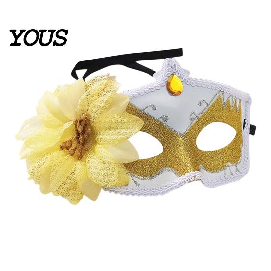 Comfortable Face Masque for Costume Masquerade Women, Glitter Venetian Half with Side Elegant Lace Prop Flower And Feather Halloween Costume,