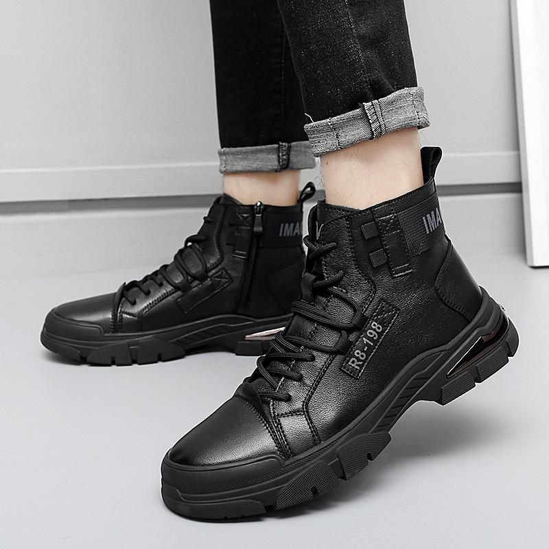 Autumn and Winter New High-top Velvet Warm Martin Boots Men's Shoes British Style Versatile Black Tooling Locomotive Leather Boots Casual