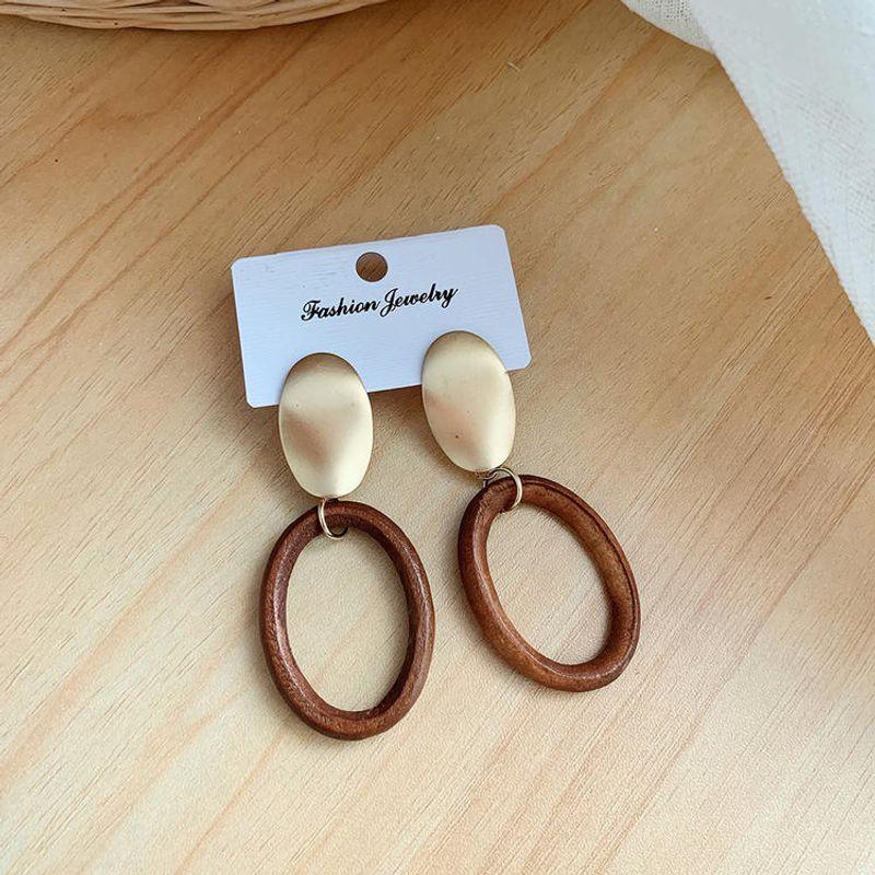 Fashion Exaggerated Geometry Natural Wooden Hollow Triangle Large Water Drop Earrings Female Stylish Log Eardrops Earrings