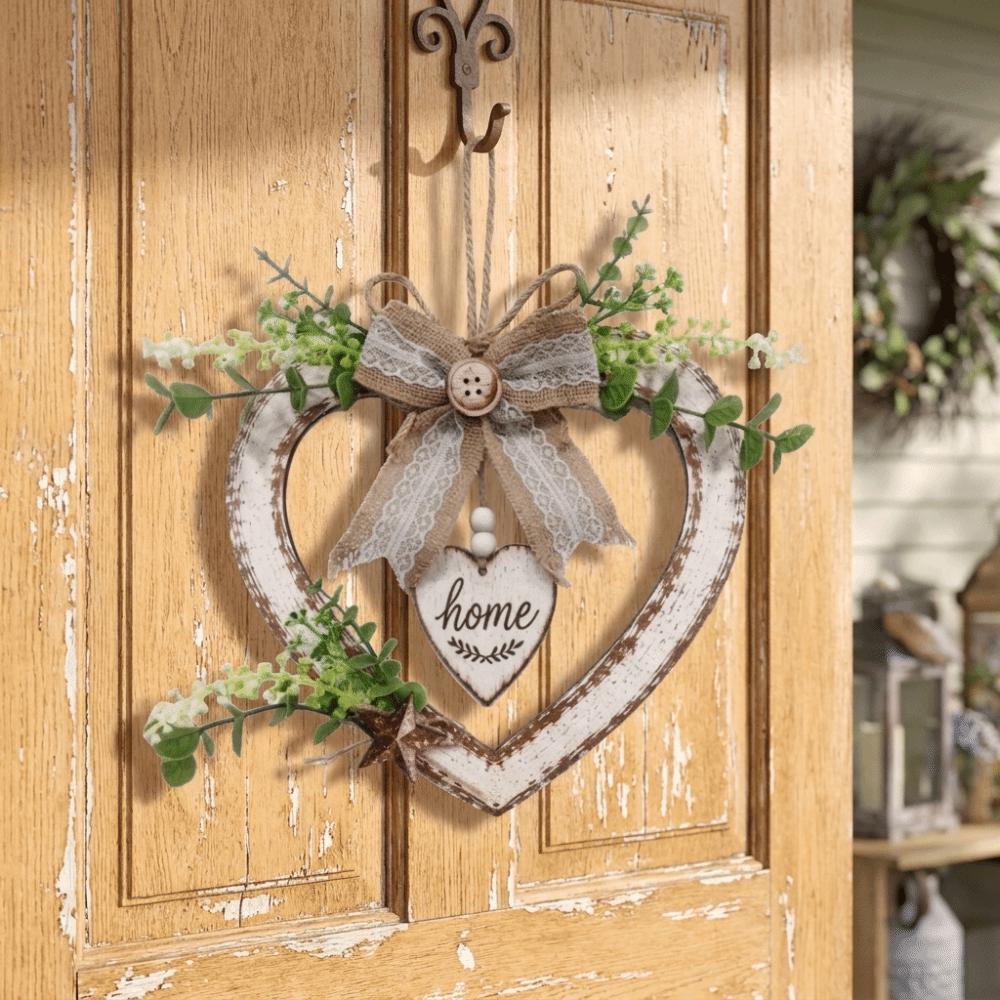 Rustic Wall Hanging Sign Romantic Home Wooden Wreath Creative Heart Wall Decor Home Decor