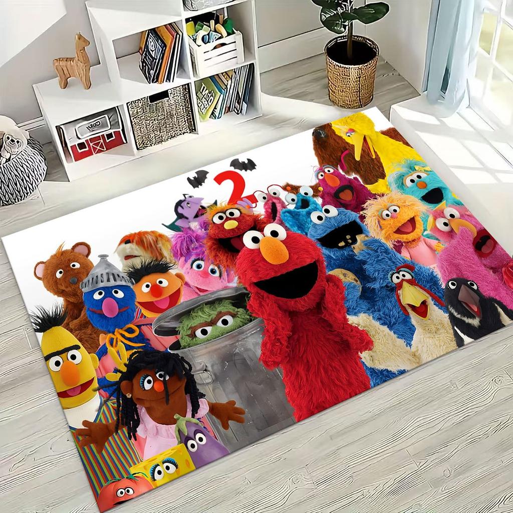 3D S-Sesam Cartoon Kunst Teppich für Schlafzimmer Wohnzimmer Sofa Zuhause Fußmatte Dekor,Große Kinder Spiel Rutschfeste Bodenmatte