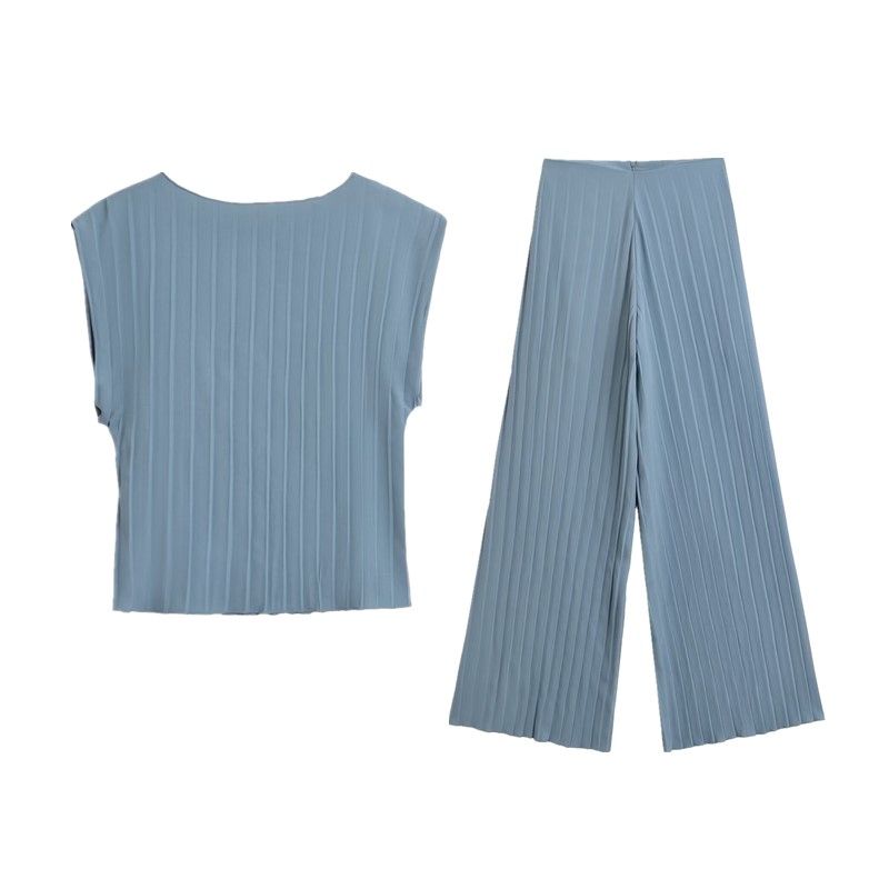 

Fashion Style 2024 Summer New Women s Clothing Slim Fit Versatile Top Small Pleated Pants 0264043 250 Blue Suit L