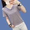 Summer Women Cotton Short Sleeve T Shirt Loose Striped Casual Tee Plus Size Comfortable Breathable Fashion Top