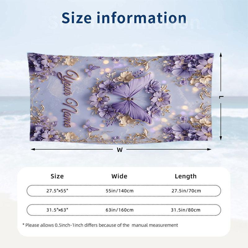 Butterfly Theme Beach Towel Personalized Custom Name & Text Soft Quick Dry Beach Towel for Swimming Travel