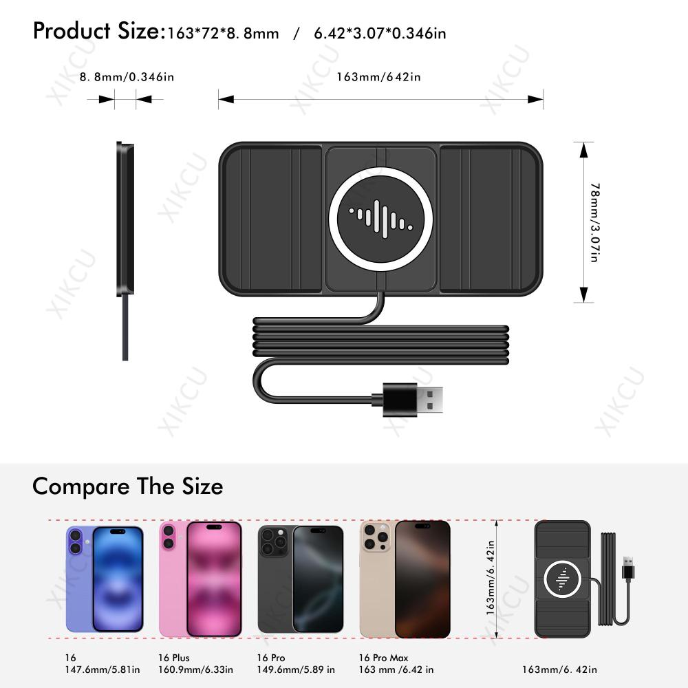 Non-Slip Wireless Car Charger Pad DIY Crop Charging For iPhone 17 16 Pro Max 15 14 13 12 Samsung Xiaomi Fast Charging Station