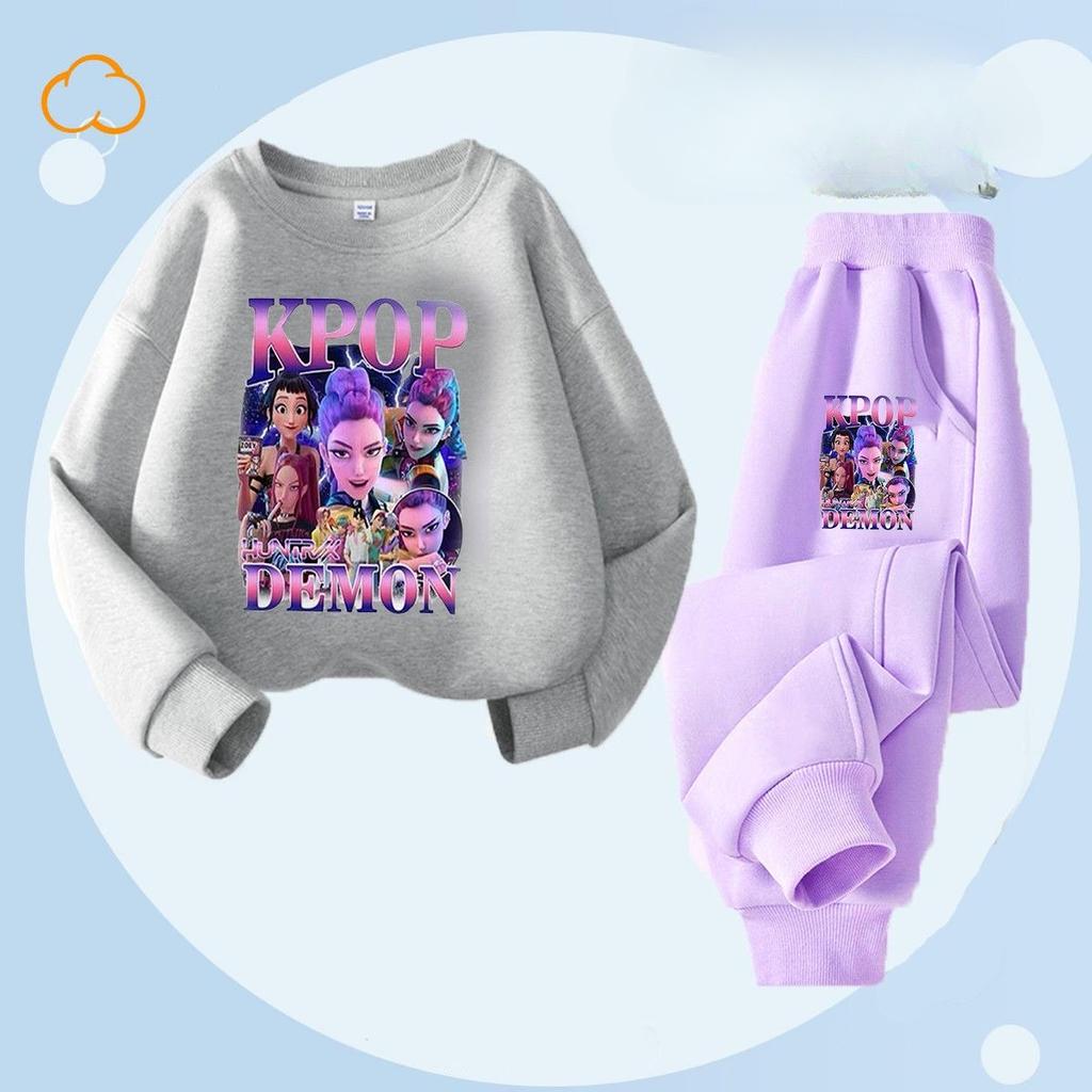 Caza de Brujas Moda Infantil Sudadera con Capucha K-POP para Primavera y Otoño Niños y Niñas Holgado Conjunto de 2 Piezas