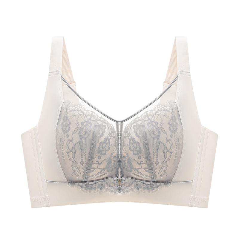 Big chest, small full cup bra without steel ring, lace thin design, gathered and gathered accessory, comfortable and beautiful back underwear