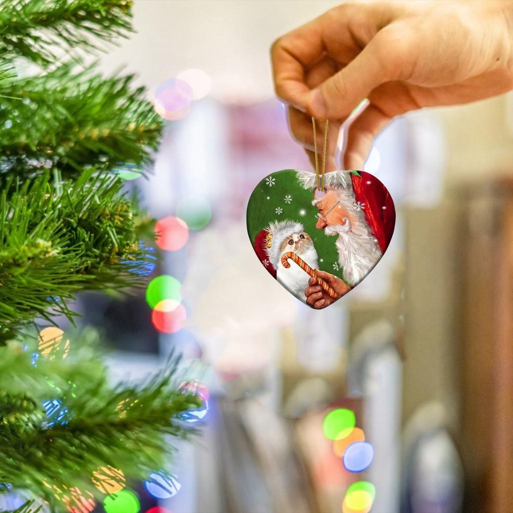 Joyful Acrylic Santa Claus And Cat Decorative Hanging Ornament For Christmas Cheer