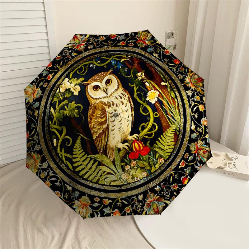 

1PC owl floral Umbrella-8-Rib Reinforced, Automatic Open, Lightweight & Durable, Cute Fashion Accessory for Outdoor, Beach or Casual Use, Beach Umbrel