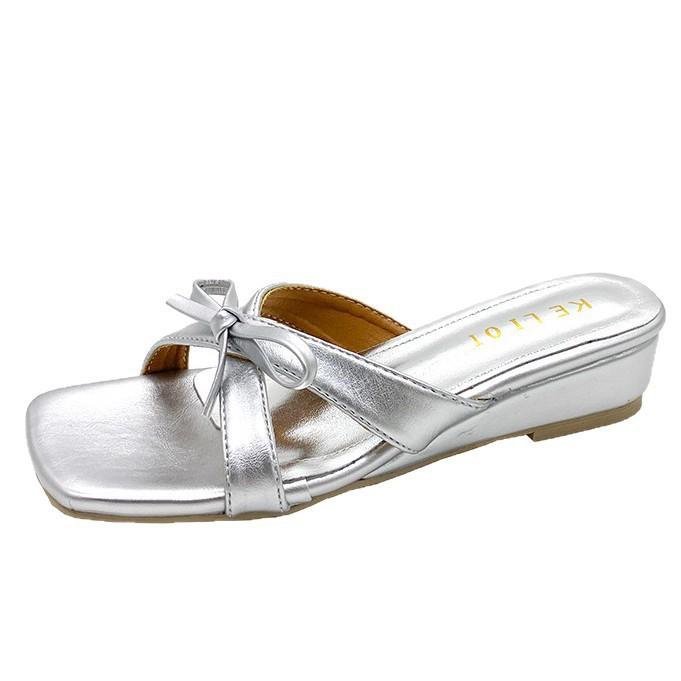 Fashion French temperament gentle and sweet bow low heel cool slippers women's 2025 summer new one-pedal sandals