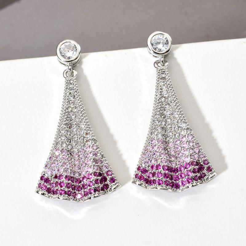 

European and American Fashion Colorful Fan-shaped Zircon Earrings