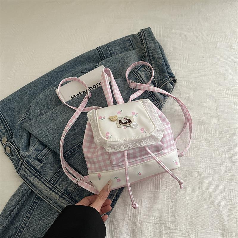 

Japanese sweet pure lace backpack, new Korean version of girl cute travel floral applique small backpack розовый