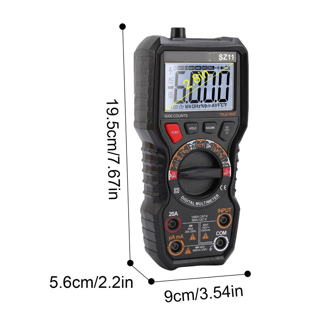 Digital Multimeter 6000 Counts, Auto Ranging Voltage Tester with Flashlight, Auto Shut Off, Accurately Measures Voltage