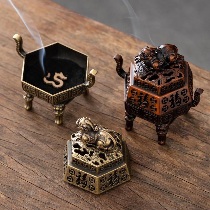Quadruped Alloy Incense Burner Household Indoor Tea Room Office Tabletop Decoration Purification Incense Coil Aromatherapy Stove