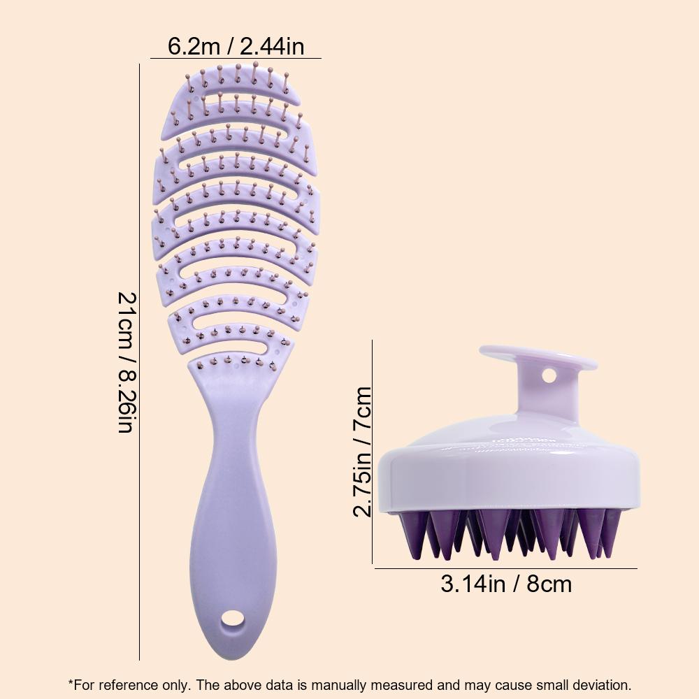 2pcs Hair Comb Set Silicone Shampoo Brush Anti-static Wet Dry Curly Detangler Hairbrush Hollow Out Hair Brush Women Styling Tool