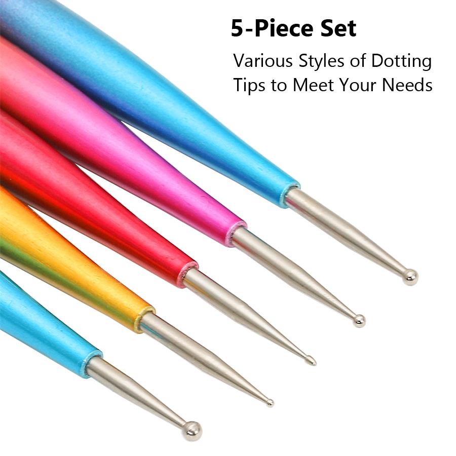 5Pcs Dual Heads Gradient Dotting Pen Brush with Silicone Rhinestones Gem Picker Crystal Picking Manicure Nail Art Tools