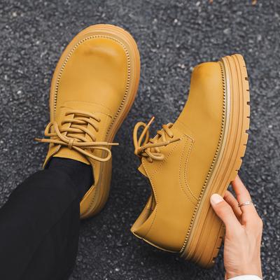 Fashion British Style Men's Oxford Shoes Round Toe Thick Soled Business Derby Casual Shoes Outdoor Travel Wear-resistant Leather Shoes