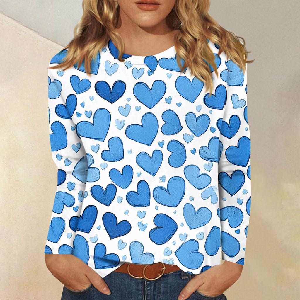 Long Sleeve Shirts For Women Cute Print Graphic Tees Blouses Casual Plus Size Basic Tops Pullover Valentine's Day