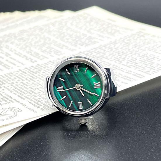 Okrągły zielony zegarek z tarczą Elastyczny pasek ze stali nierdzewnej Eleganckie męskie kobiety Zegarek dla par Palec serdeczny Prezent urodzinowy Modne dodatki