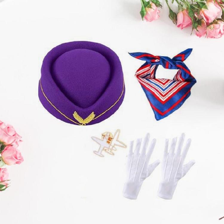 Flight Attendant Costume Accessories Women's Stewardess Outfit Air Hostess Cosplay Costume Stewardess Hat Gloves Scarf
