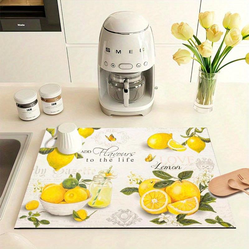 1pc Lemon Print Dish Drying Mat, Super Absorbent, Table Decoration for Spring/Summer Floral and Lemon Patterns