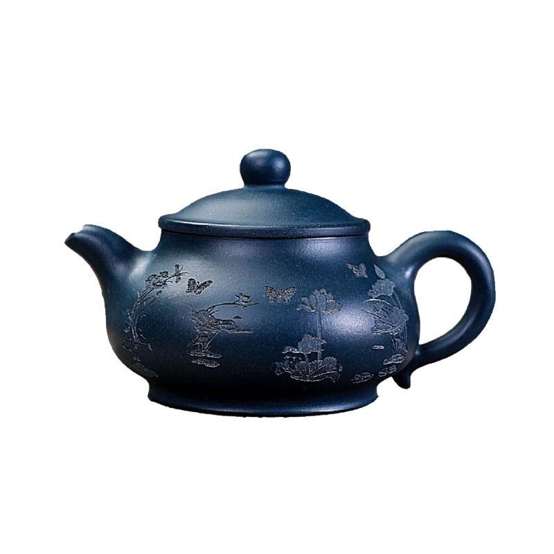 180ml Ancient Yixing Purple Clay Teapots Handmade Pan Pot Raw Ore Azure Mud Kettle With Filter Zisha Tea Set Cha Ornaments Craft