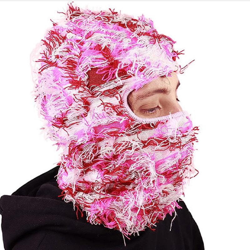 Winter Full Face Ski Mask for Women – Hip Hop Balaclava, Distressed Knitted, Warm Camouflage Fuzzy Ski Beanies Outdoor Hat