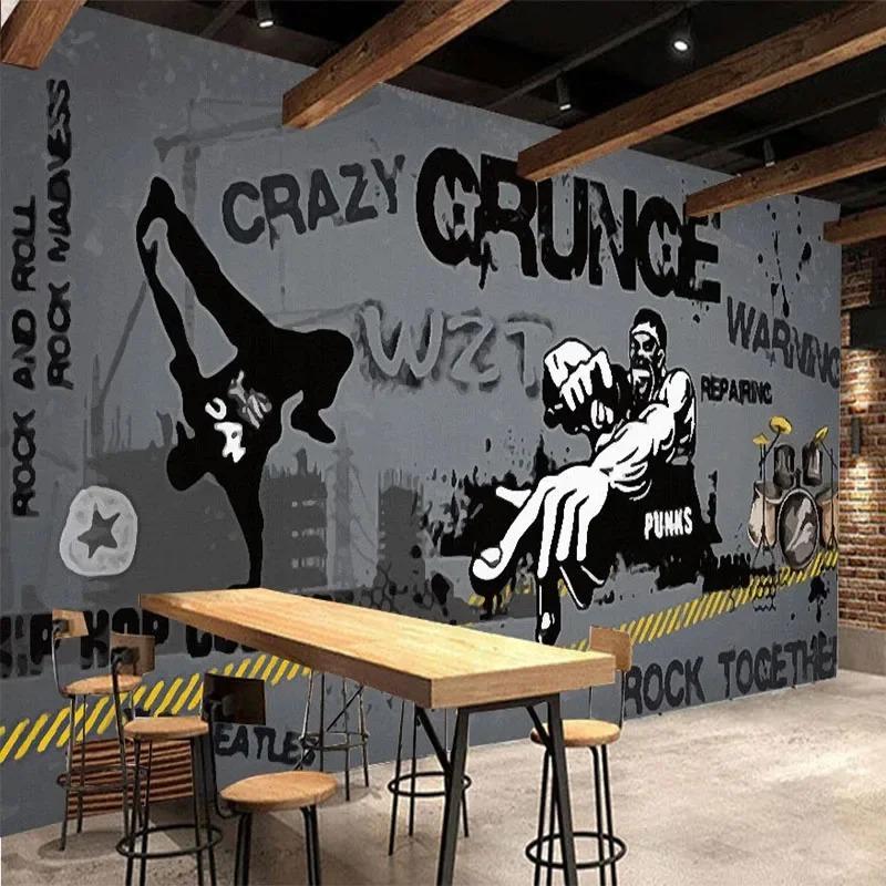 3d Wallpaper Hand-Painted Street Graffiti Mural Gray Cement Wall Mural Restaurant Cafe Background Wall Wallpaper