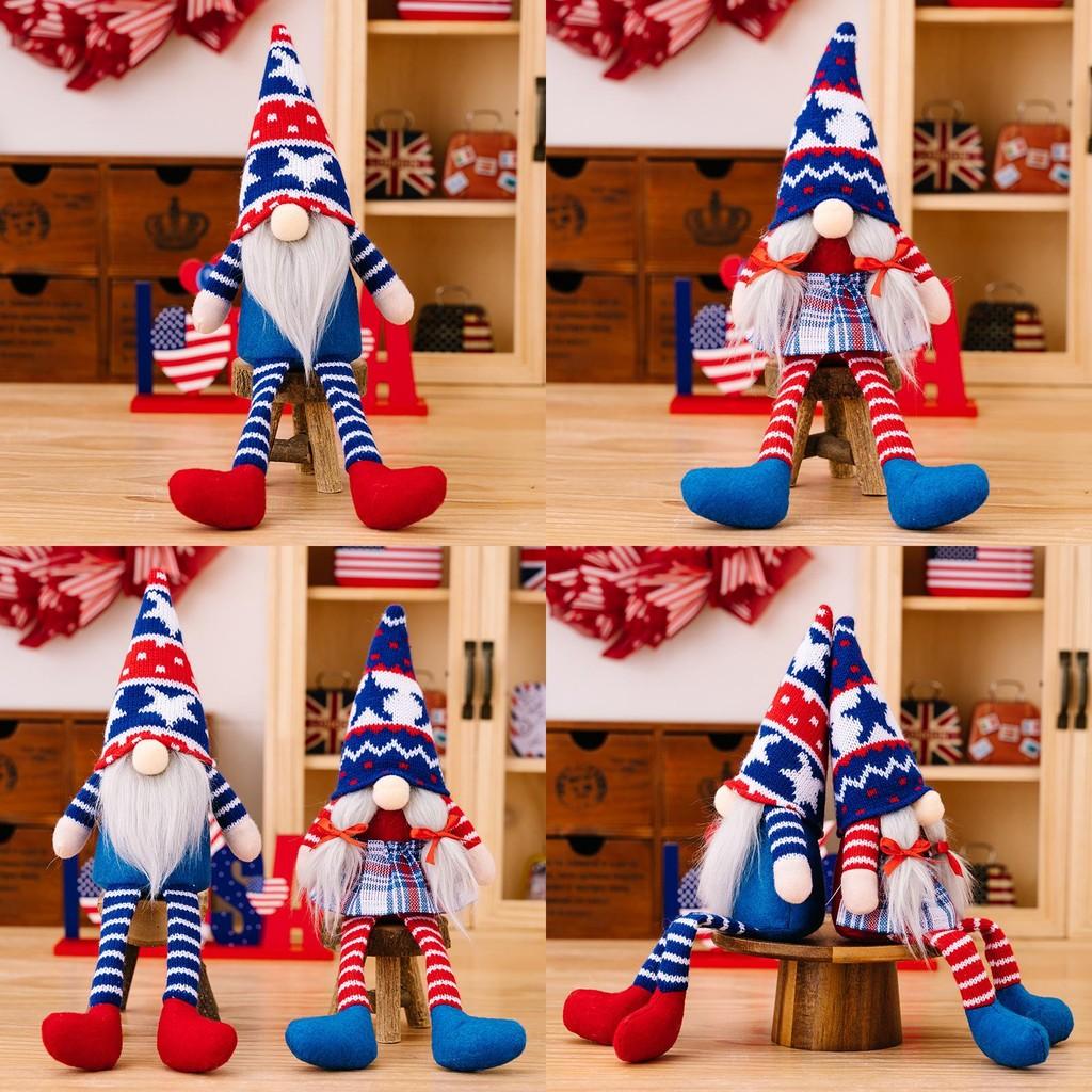 Festive Independence Day Gnome Figurine With Knitted Hat And Hanging Legs For Patriotic Celebrations