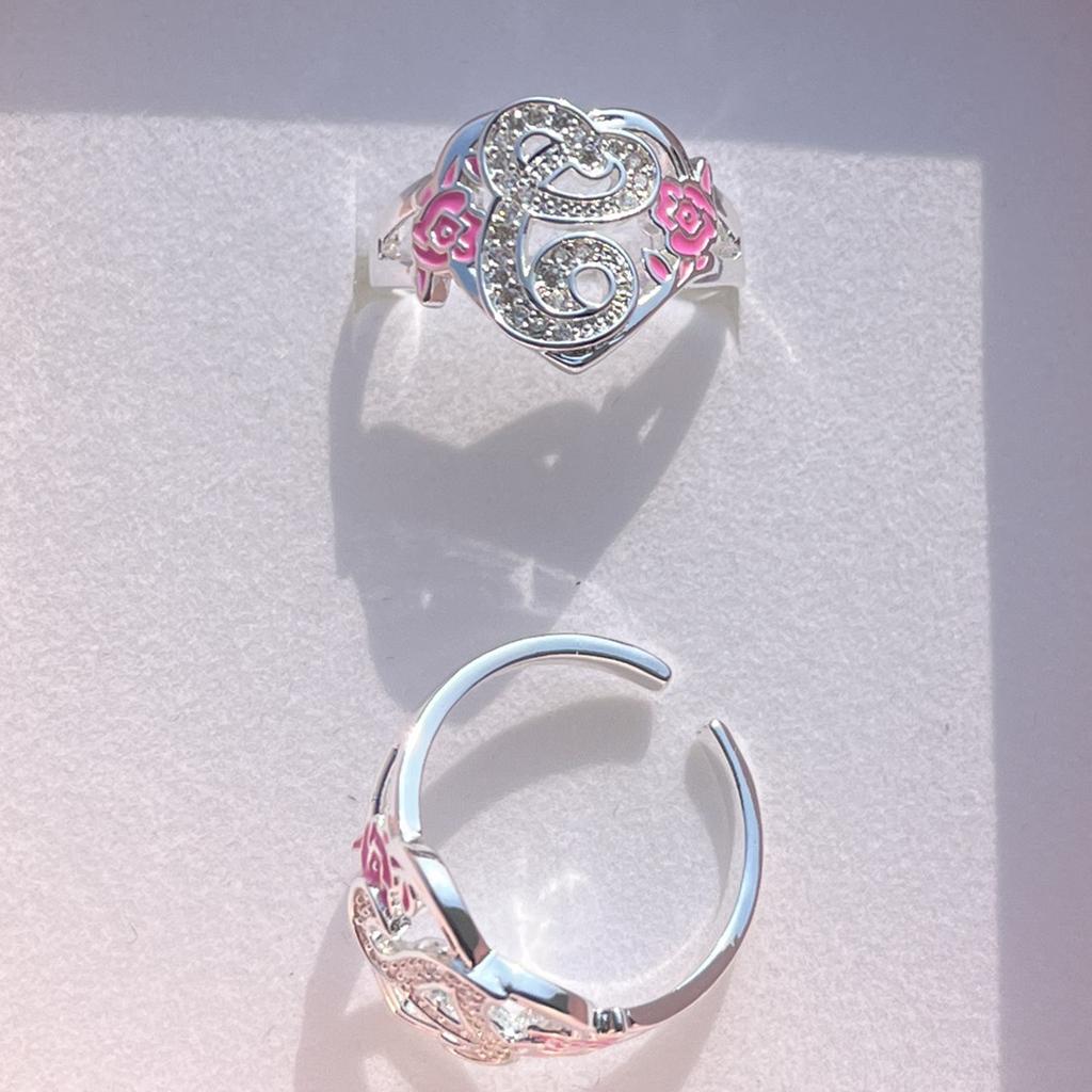 DUOYING Custom Initials Heart Adjustable Ring For Women Personalized Enamel Flower A-Z Letter Rings Hiphop Fashion Jewelry