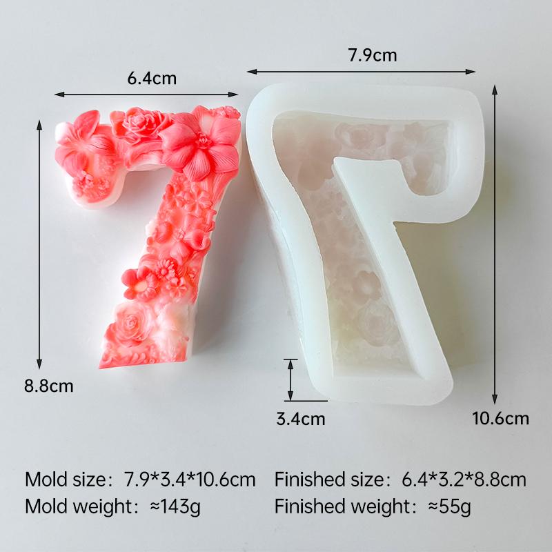 DIY Digital Shape 2 3 7 9 Silicone Candle Mold Lily Peony Rose Flower Number Plaster Molds Arabic Number Resin Decoration Mould