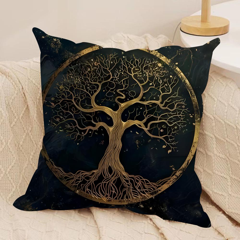 Tree Of Life Abstract Cushion Cover Silky Short Plush Invisible Zipper Dustproof Sofa Pillow Case For Home Decor