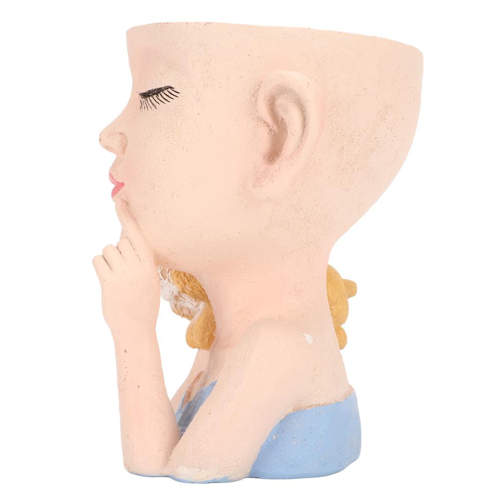 Blomkruka Flicka och Hund Söt Stil Dräneringshål i Botten Dekorativ Harts 12.5x11x14cm Skrivbordsplanteringskruka