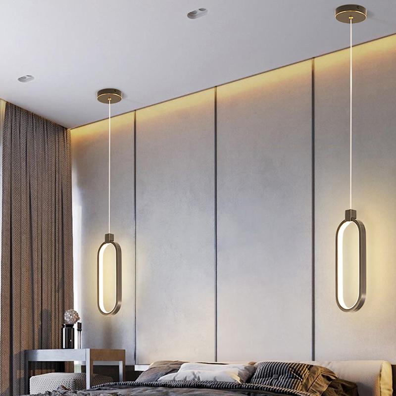Modern Minimalist LED Pendant Light Chandelier For Hotel Bedrooms Dining Living Room Black Gold Decor Circular Hanging Lamp