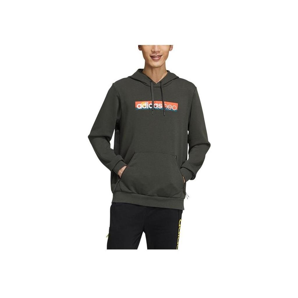 Adidas Neo Colorful Print Logo Casual Pullover Hoodie Men Deep-Earth-Brown GM2329