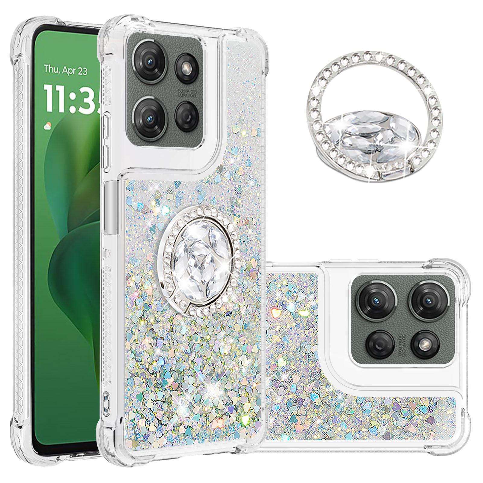 

Для Motorola Moto G Power (2025) Чохол з ТПУ з підставкою, протиударний чохол з рухомим піском Silver/Hearts