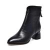 Women's Retro Pointed Toe Chunky Heel Velvet Martin Boots - Soft Leather, Versatile for Autumn/Winter