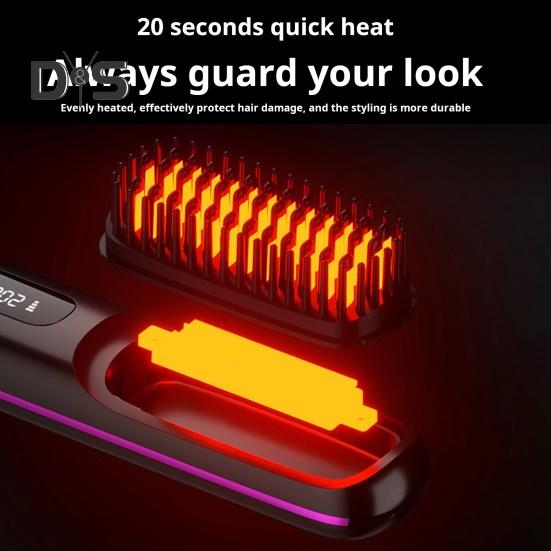 Portable Cordless Hair Straightener Brush Rechargeable Heated Hair Straightening Comb for Travel Mini Hair Styler Tool for Women