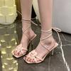 Fashion 2025 New Women's Head Sandals Flower Line with Thin Belt High-heeled Sandals