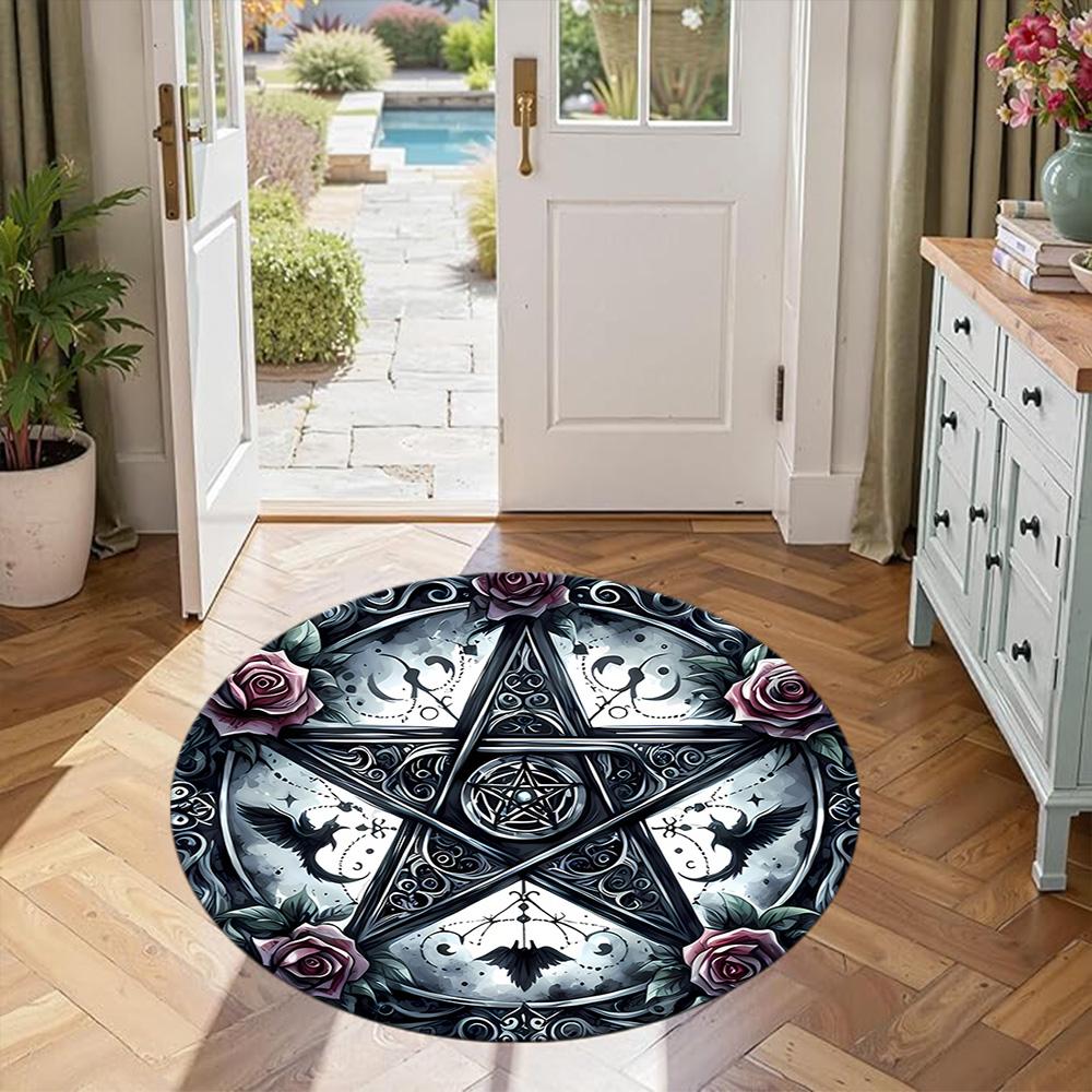 Magic Pentagram Round Floor Mat Perfect for Study Room Balcony Bedrooms Dormitory Antislip Round Carpet Decorate Offices Gift for Festivals