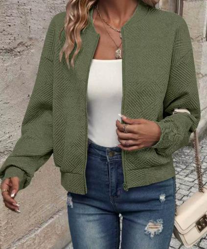 

Spring and Autumn Women s New Fashion Plaid Zipper Crew Neck Long Sleeve Jacket Women 5xl армія зелений колір