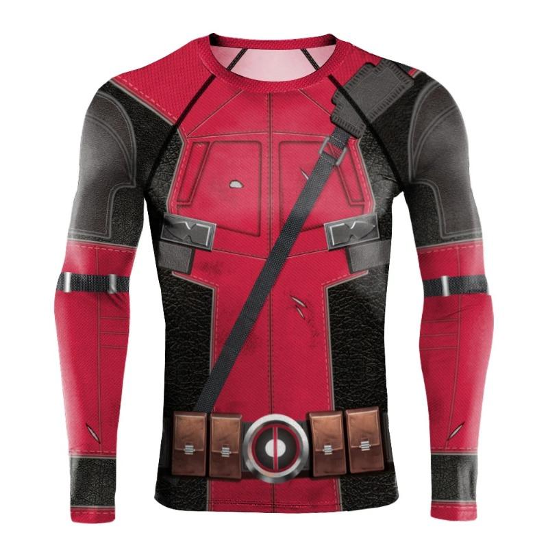 NADANBAO Cosplay Deadpool Wolverine Print Compression Shirts for Men Long Sleeve Rash Guards Gym Workout Strech Fitness Tees