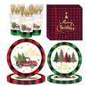 Plaid Print Christmas Disposable Tableware Set Serves 24 Disposable Paper Tableware  New Year