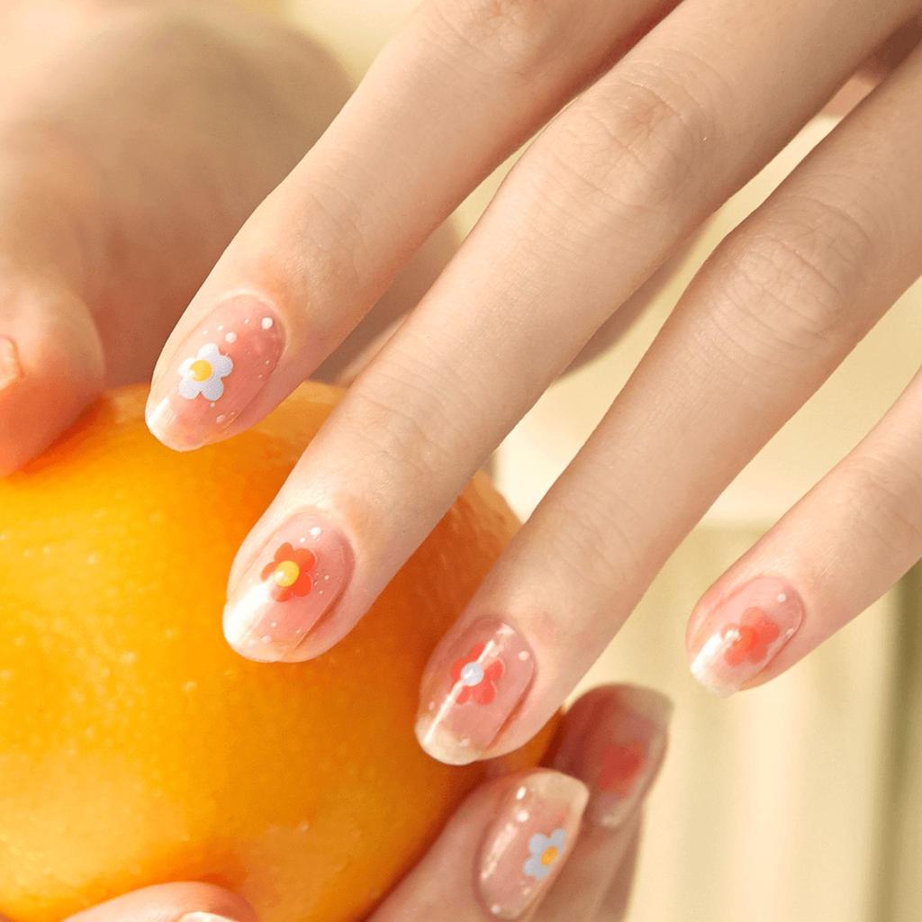 Floral Nail Stickers - 24pcs Self-Adhesive Strips, Quick 5-Min Manicure
