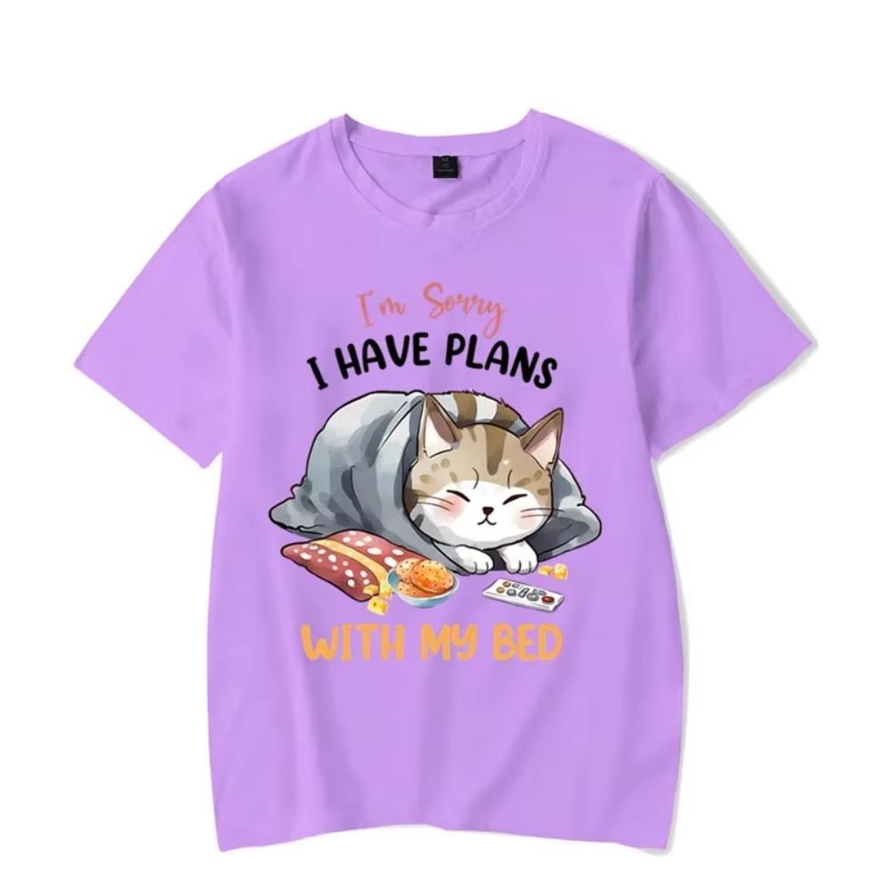 I'm Sorry I Have Plans with My Bed Graphic T Shirts Funny Lazy Cat Tshirt Tops Fashion Harajuku T-shirts Women Men Brand T-shirt