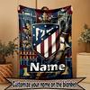 Custom Name Personalized Atletico Madrid Print Blanket, Home Decor, Bedroom, Sofa, Camping, Couch, Gifts for Birthday Christmas