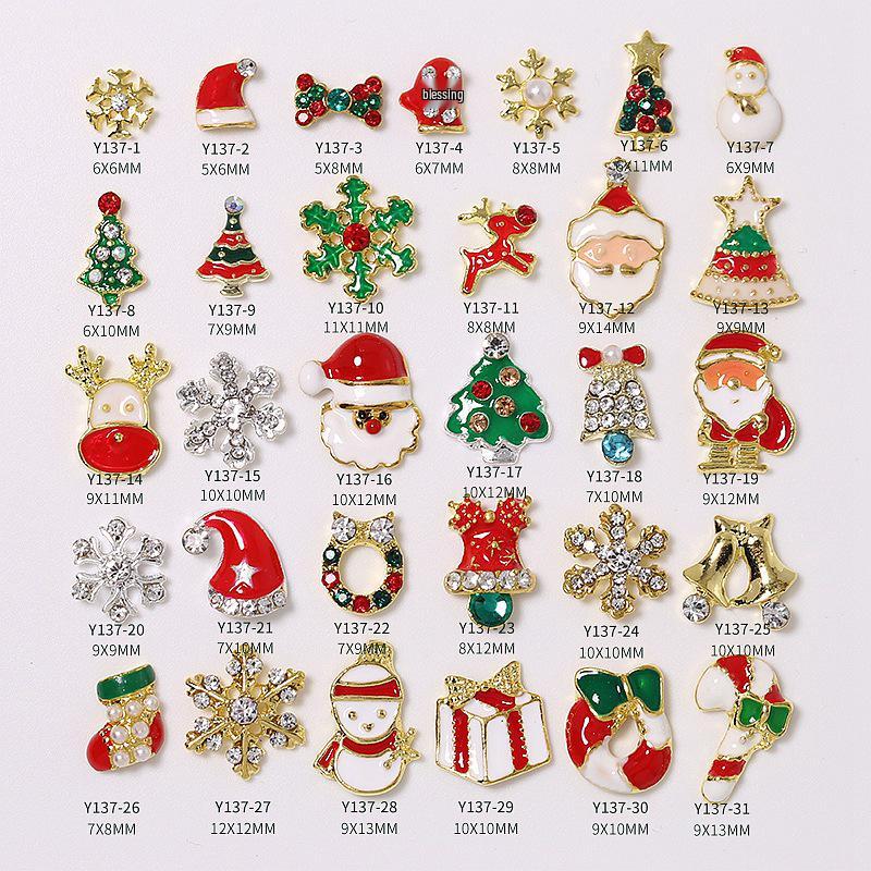 Christmas Alloy Nail Art Decor: Cartoon Santa, Bells, Reindeer, Snowflakes & Rhinestone Accessories