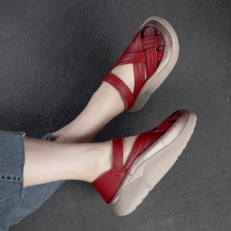 Fashion 4CM 2025 Genuine Leather Women's Shoes Trend Summer Soft Elegant Flat Shoes Hollow Out Women Casual Shoes Shallow Flats Sandals